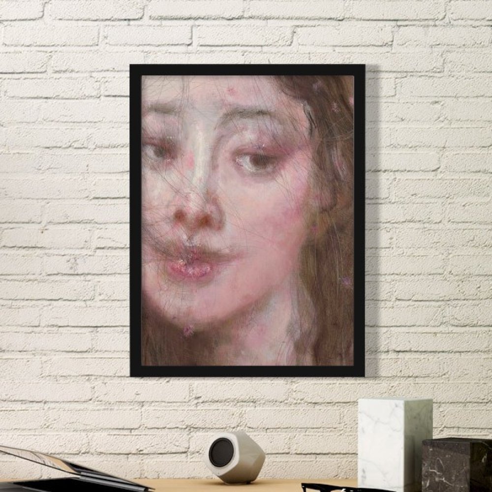 Peinture à l'huile cadre photo en bois decoration maison ronde noir Small