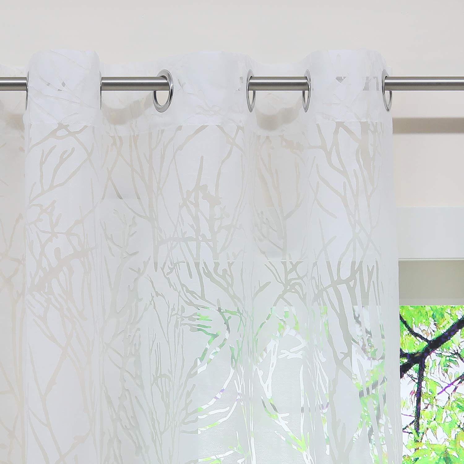 ESLIR Gardinen Weiß 140x225cm - Transparent Mit Ausbrenner-Muster