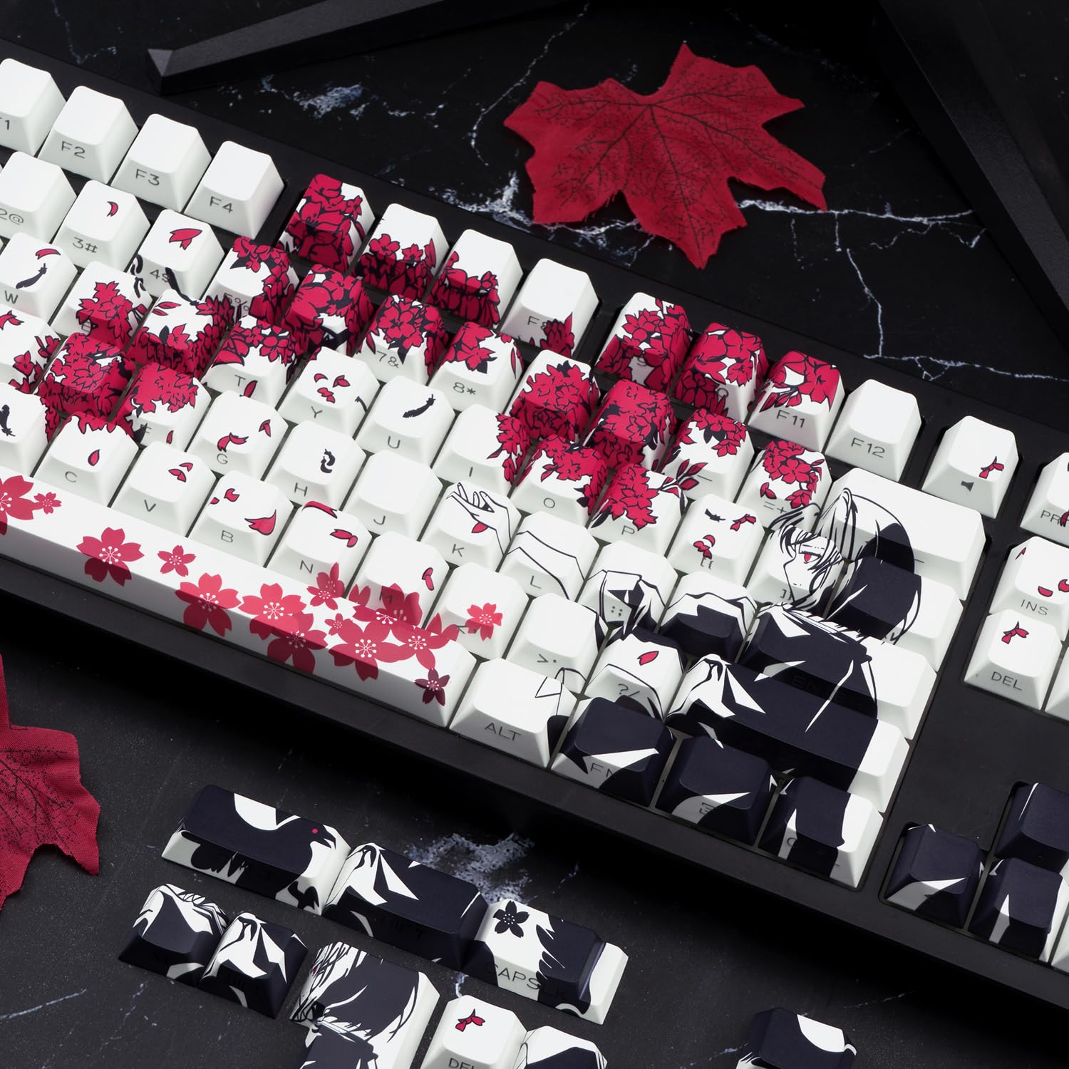 PBT - Teclas de anime – 131 teclas, teclas retroiluminadas personalizadas japonesas, perfil de cereza para teclado mecánico Cherry Gateron MX 61/87/104/108