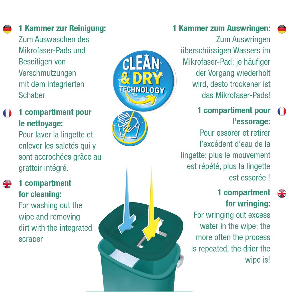 Mocio lavapavimenti Smart Mop| Mocio compatto per pulizia casa con secchio lavapavimenti | Mop lavapavimenti con mocio microfibra | Spazzolone con secchio (Verde)
