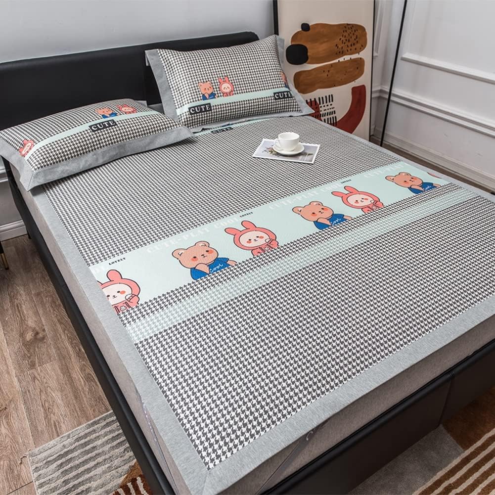 Three-piece Ice Silk Mat with Cartoon Printing Air-Conditioning, Washable and Foldable Soft for Children(1.2m Bed)