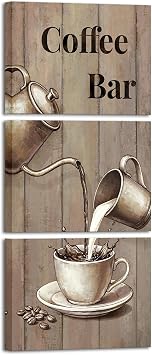 Biuteawal 3 Piece Coffee Bar Wall Art Vintage Coffee Bean Kitchen Painting Pictures Print on Canvas Food the Picture for Home Cafe Station Decoration
