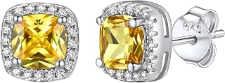 Bestyle Sparkling 925 Sterling Silver Birthstone Stud Earrings for Women, Heart/Round/Teardrop/Square Solitaire Diamond Studs Earrings, Great Birthday/Christmas Gifts