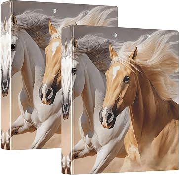 1 Pack 3-Ring Binders - Running Horse Oil Painting 1.5 inch Round Ring Binder with 3 Clear Pockets, Clipboard & Holds 200 Sheets for Office/School/Home Organization