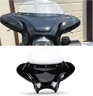 ECOTRIC Universal Motorcycle Cruiser Front Outer Fairing Batwing w/Clear Windshield 37" Wide x 24" Tall Bat Wing Transparent Black ABS Plastic Durable