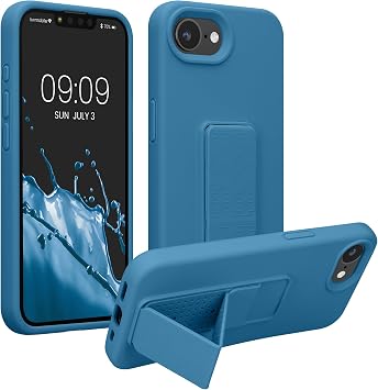 kwmobile Case for Apple iPhone 17e / iPhone 16e Case - Soft TPU Cover with Silicone Coating - With Hand Strap and Stand Function - Shockproof - Caribbean Blue