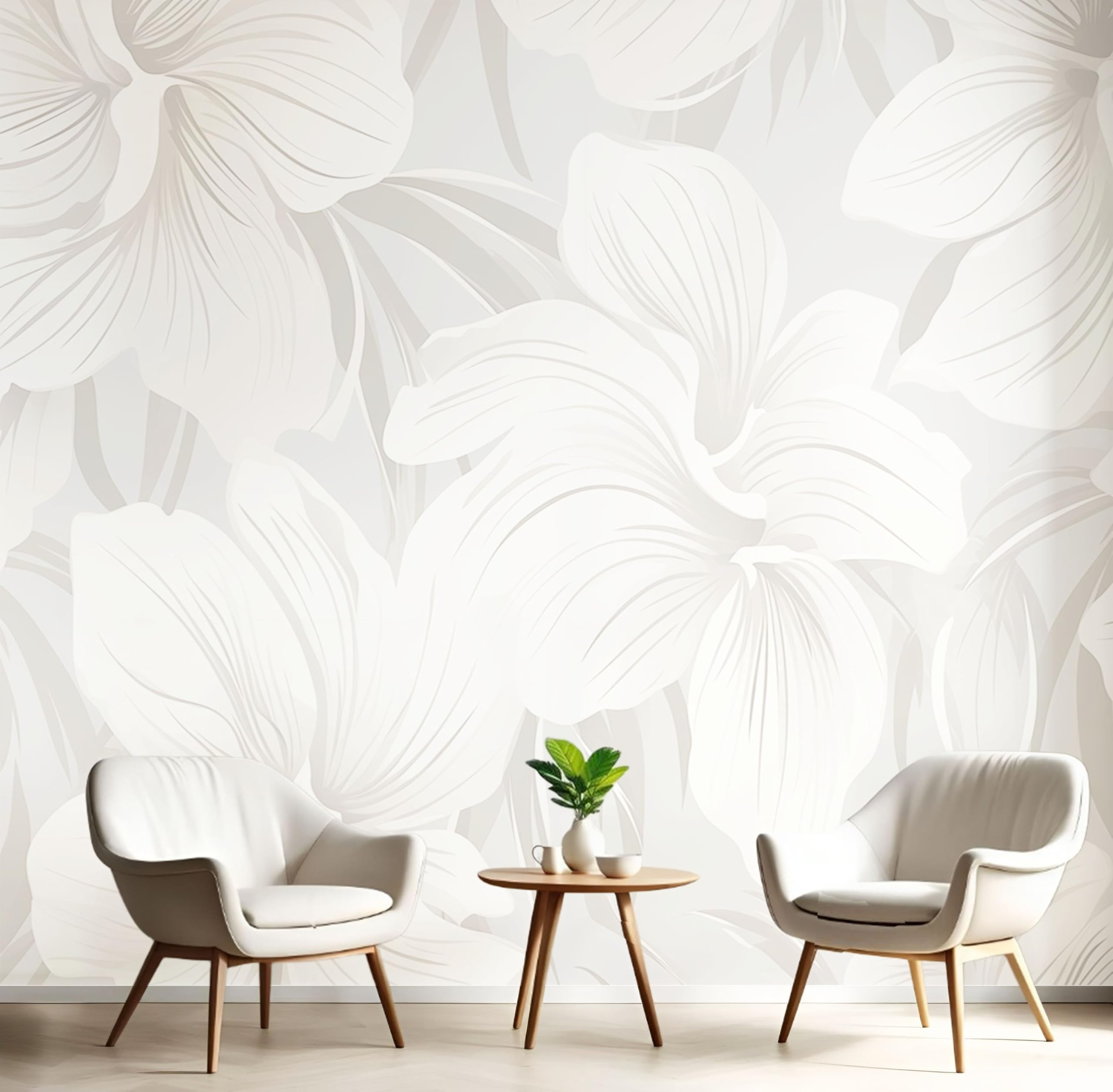 Papier Peint Panoramique Orchidée Peinte à la Main 350X256Cm - Tapisserie Salon Murale Photo Beige