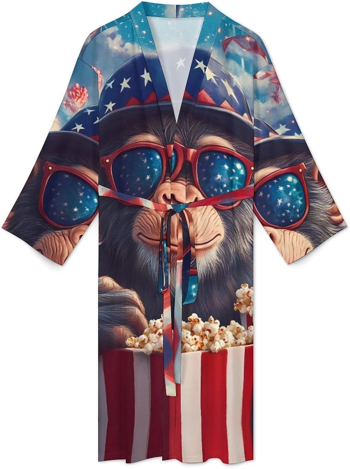4th of July Monkey Mens Robe Long Bathrobe for Women Bath Robes Lightweight Soft Printed Sleepwear