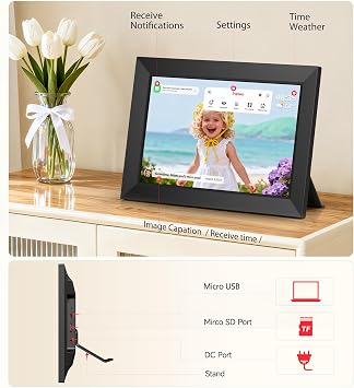 BIGASUO Digital Picture Frame, 10.1 Frameo Digital Frame WiFi with 32GB Memory, 1280x800 IPS Touch Screen, Send Photos/Videos from Your Phone Anywhere, Photo Gifts for Parents and Grandparents