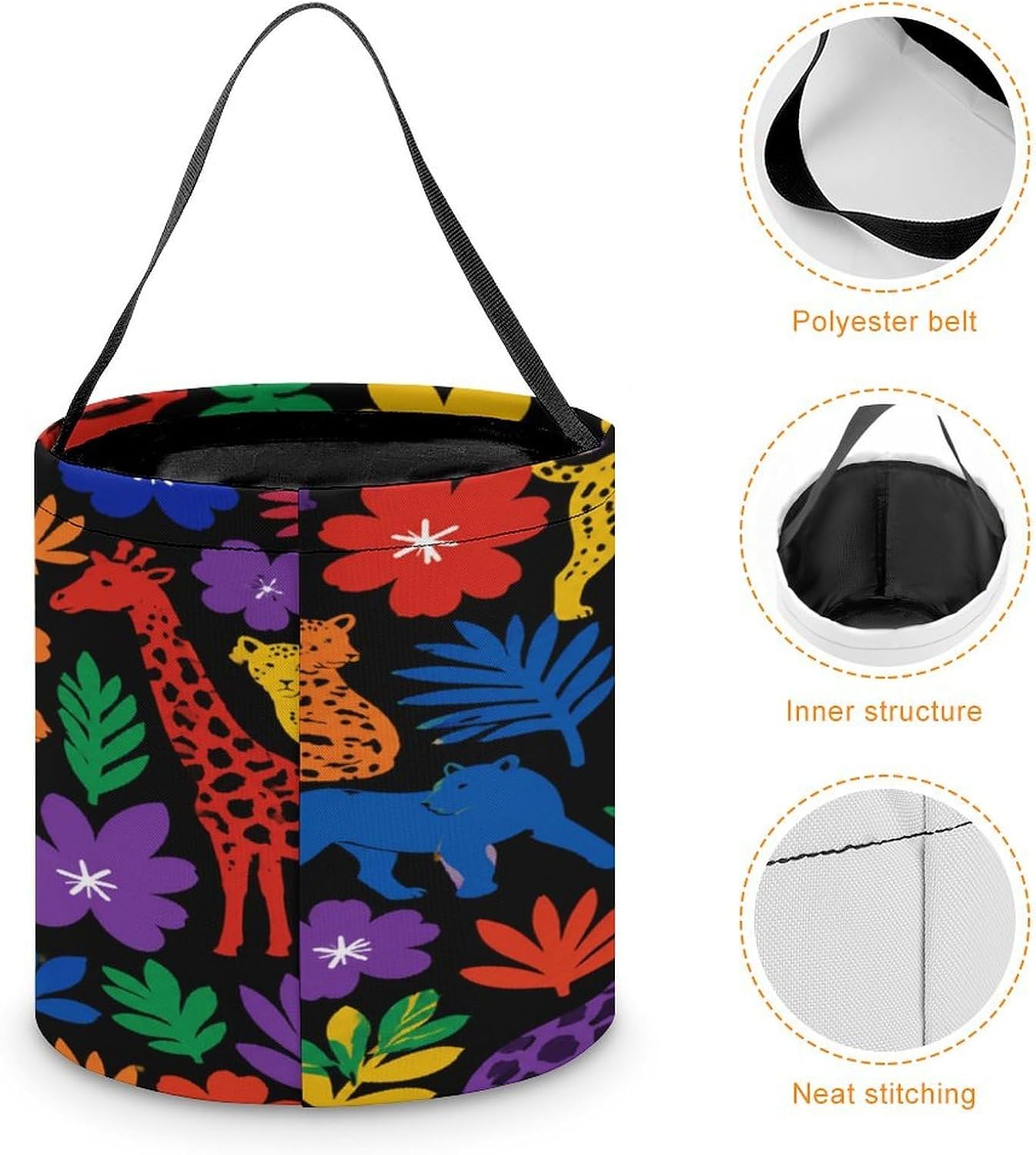 Flower Animal Halloween Trick Or Treat Bucket Candy Tote Hand‑held Pouch for Cosplay Theme Party Gift Storage image 4
