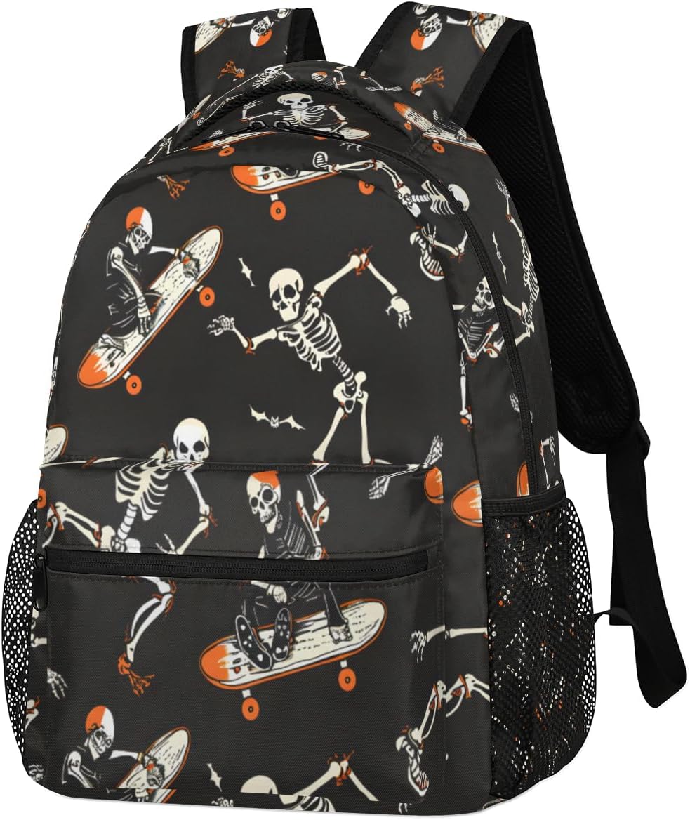 Pardick Halloween Skull Backpacks for Boys Girls Kids Funny Soprt Skuu Lightweight 16 Inch School Backpack Laptop College Bookbag Travel Casual Daypack Hiking Camping Computer Rucksack Medium