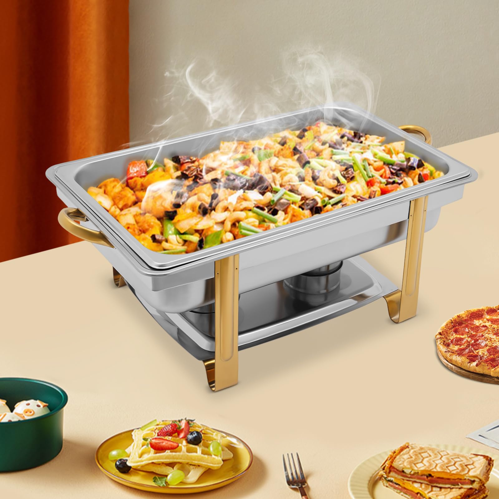 Chafing Dish, set completo in acciaio inox di alta qualità, impilabile, contenitore per buffet, scalda cibo per feste, 9 l