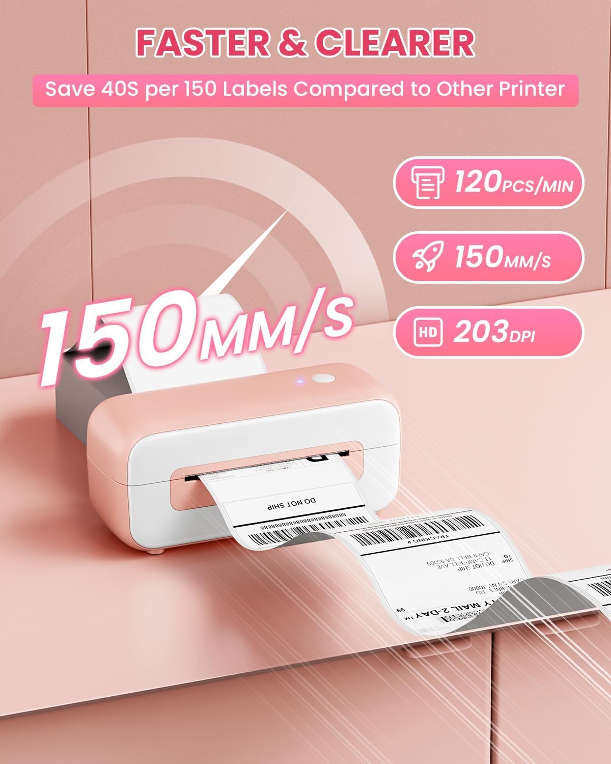 Phomemo Label Printer - 4x6 Thermal Printer for Small Business & Shipping Package, Bluetooth Shipping Label Printers Compatible with Android & iOS,Widely Used for Amazon, Ebay, Shopify, UPS- Pink