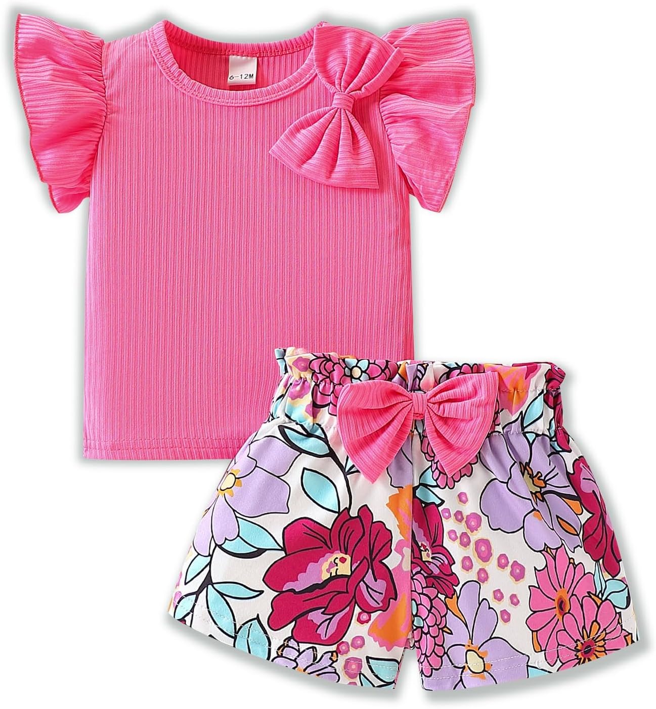 Azmxynol Toddler Girls Clothes Cap Sleeve T-Shirt + Bowknot Print 2pcs Summer Shorts Outfit Set For Girls, Size 4-8 Years