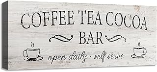 Coffee Tea Cocoa Bar Sign Decor Farmhouse Wall Plaque with Wood Grain Re...