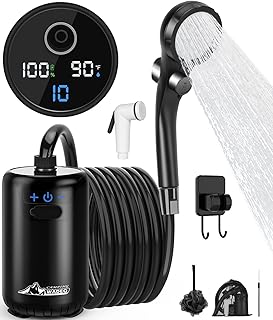 2026 Upgraded Portable Shower for Camping, 8000mAh Rechargeable Camping Shower with Fahrenheit Display, 10 Gear Switching, IPX8 Waterproof, Ideal for Outdoor Camping, Travel, Car Washing, Pet Bathing