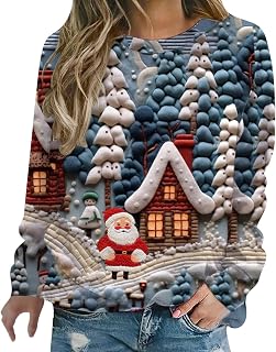 Ugly Christmas Sweater Women Funny Sparkly Xmas Graphic Tunic Sweatshirt Long Sleeve Crewneck Pullover Top Christmas Clothes