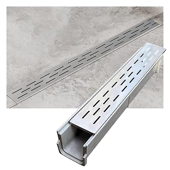 Trench Drain Kit w/Stainless Steel Grate, 33.6" L 3.94" W Indoor Outdoor Driveways Patios Pool Channel Drain System23.6x3.94x3.94in