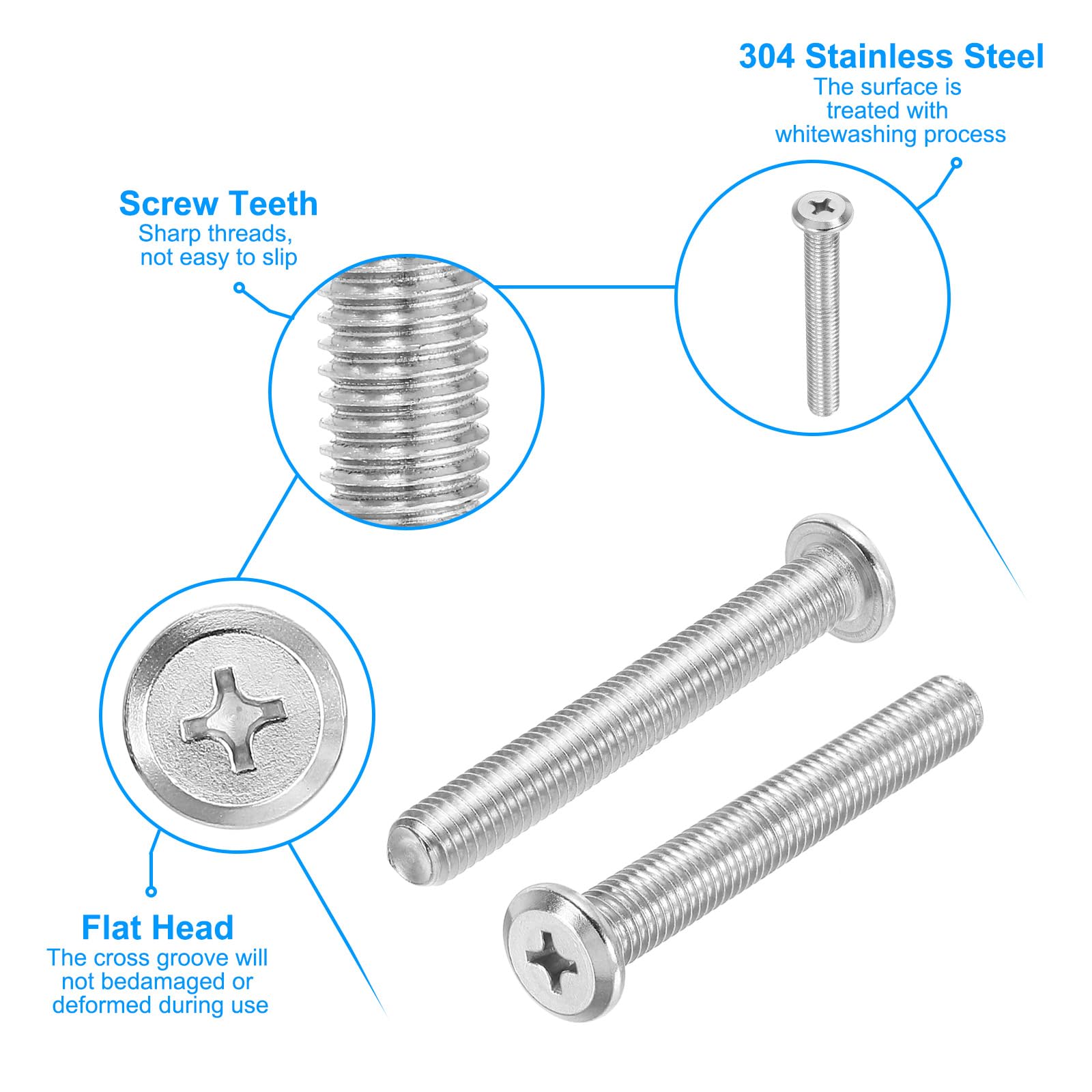 PATIKIL Flat Round Head Phillips Screws, 4 Pack M10-1.5 x 75mm Binding Screws 304 Stainless Steel 18-8 Full Thread - Image 3