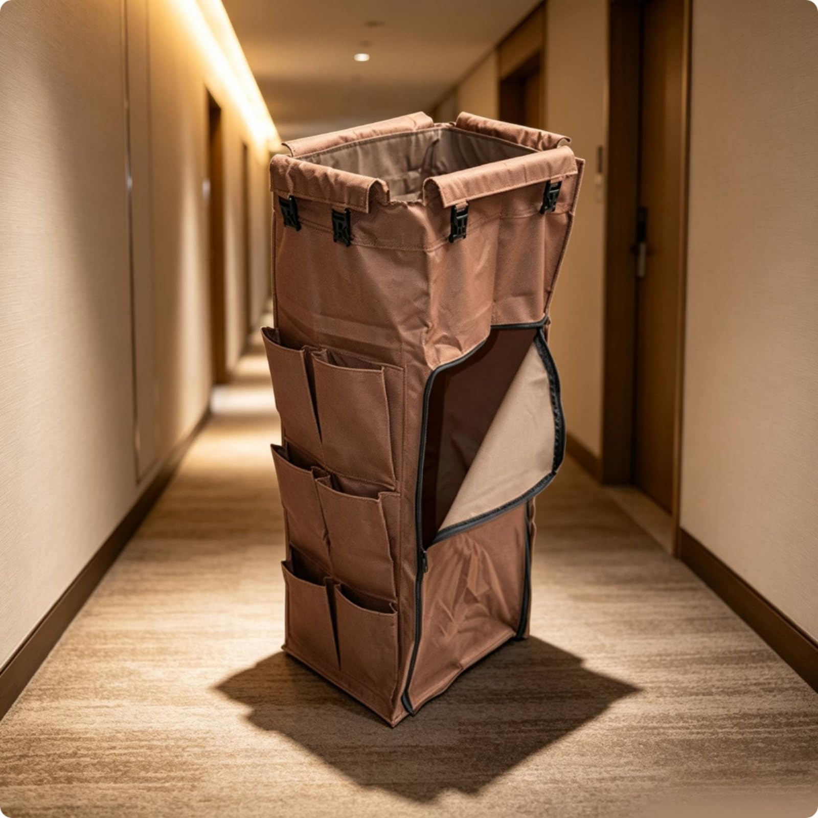 Baoblaze Custodia per Carrello Portabiancheria in, Borsa per Biancheria A Doppio Lato con 6 Tasche E Cerniera, Altezza 85 Cm