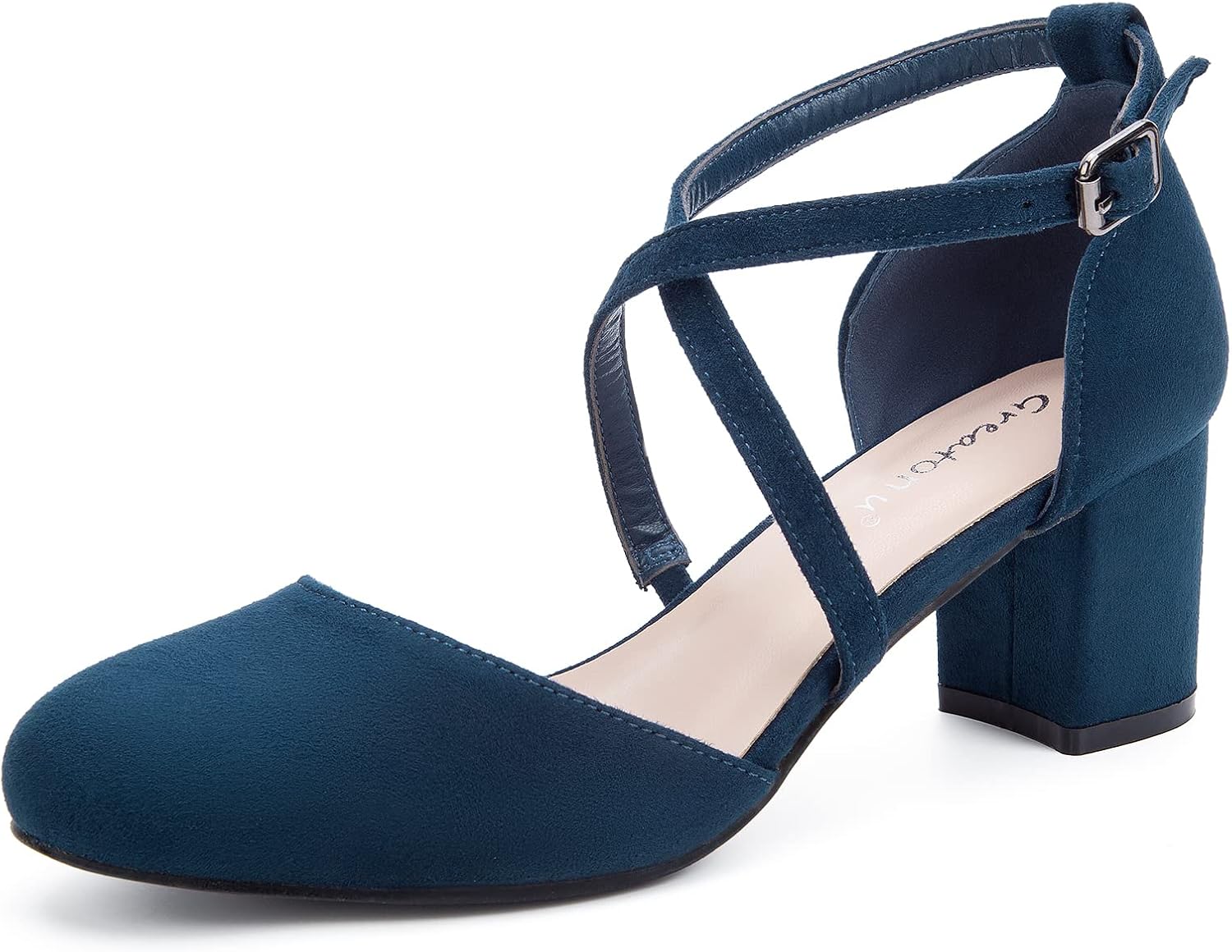 Greatonu Womens Court Shoes Mid Heel Chunky Dress Sandals Ladies Ankle Strap Wedding Party Pumps