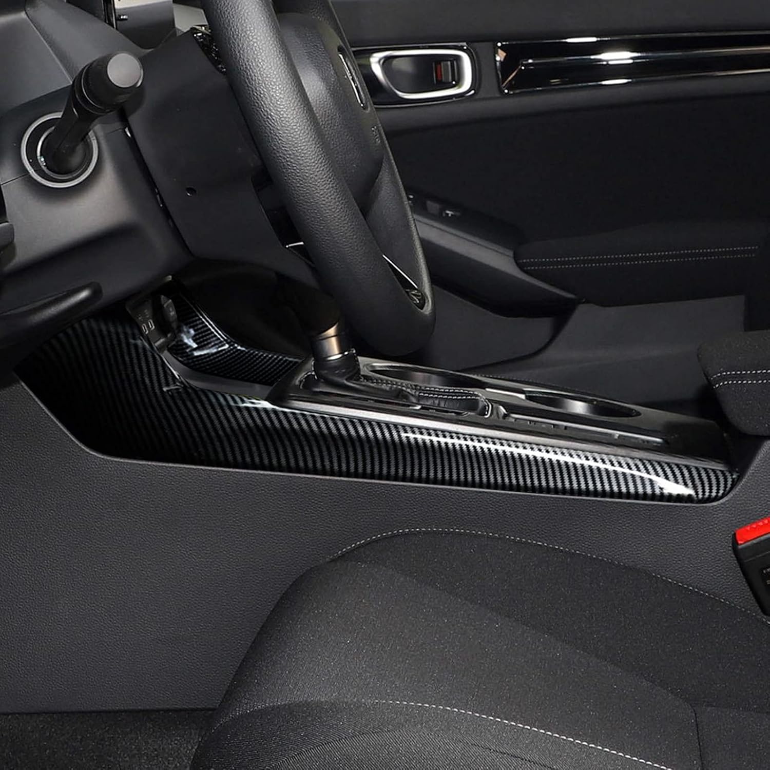 Car Side Gear Shift Cover Strip Decals for 2022 2023 2024 2025 Honda Civic 11th Gen Accessories ABS Carbon Fiber Interior Stickers