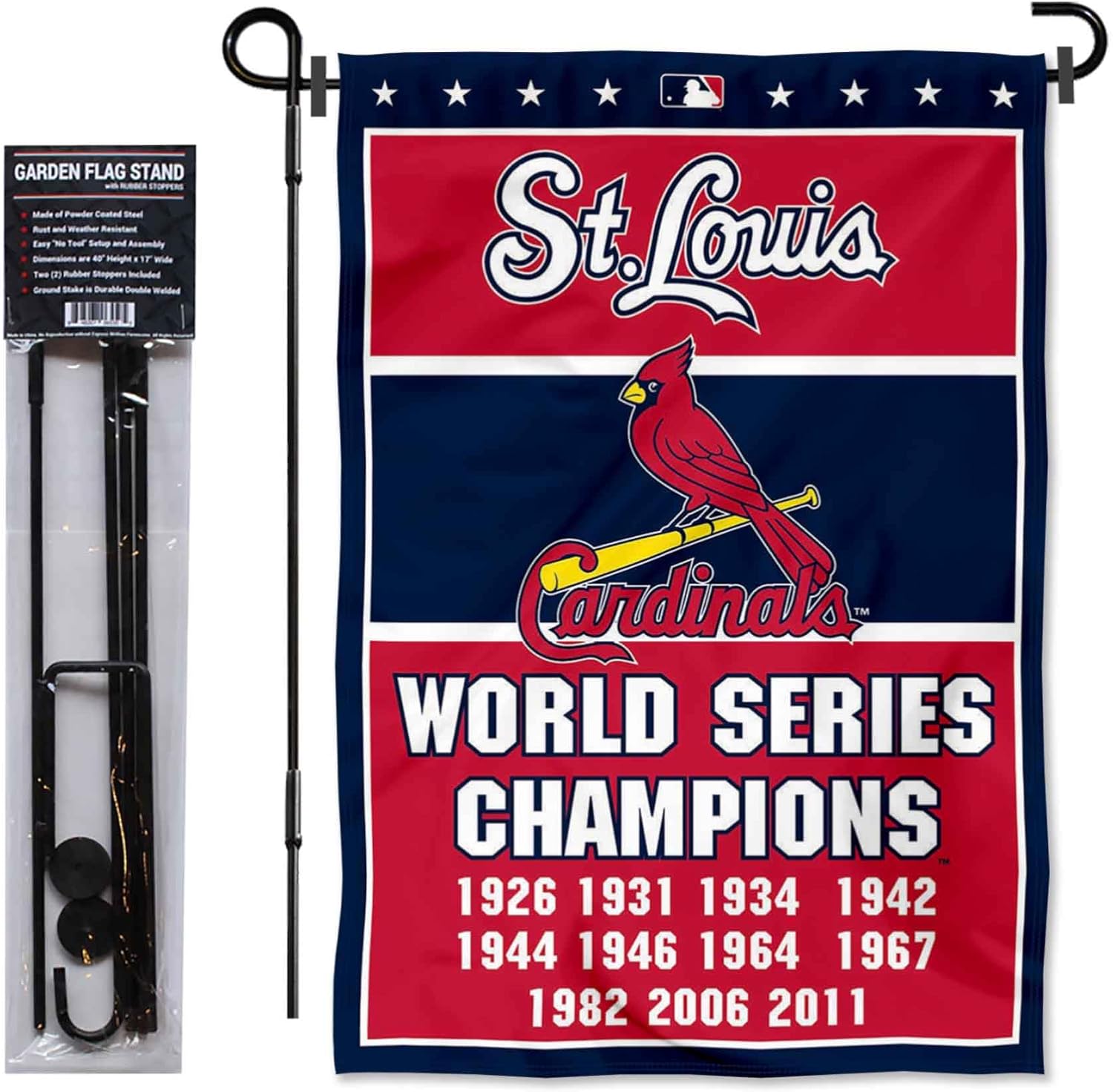 St. Louis Cardinals 11 Time Champions Garden Flag and Pole Stand Mount - Image 2