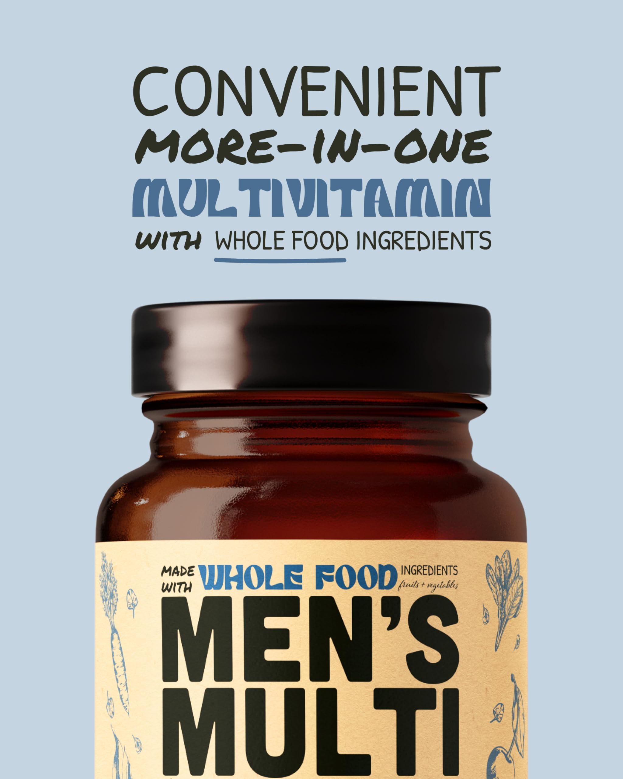 Multivitamin for Men - Daily Men’s Multivitamin - Methylated B Complex with Whole Food Ingredients, Vitamin B12, Folate, A, C, D3, E, K2, Organic Fruits & Vegetables - Vegan, Non-GMO - 60 Caps — Amazon image 7