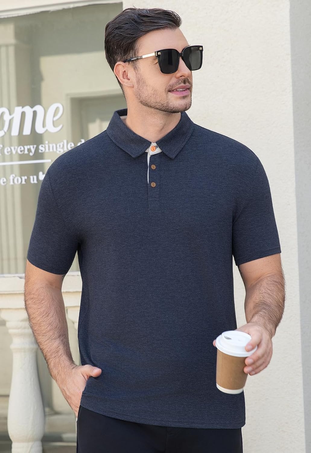 KUYIGO Men's Short Sleeve Polo Shirts Casual Tee Collared with Button Shirt - Image 3