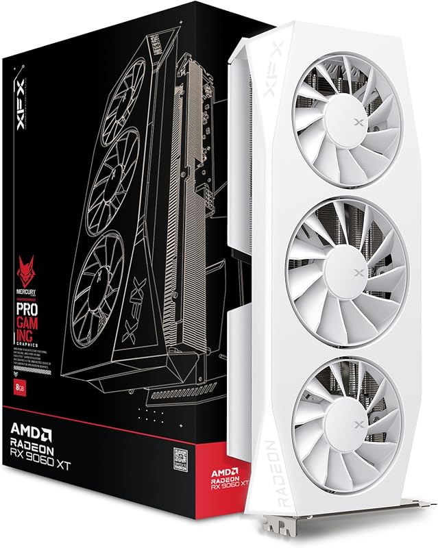 Mercury AMD Radeon RX 9060XT OC White Gaming Edition with 16GB GDDR6 HDMI 2xDP, AMD RDNA 4 RX-96TMERCW9