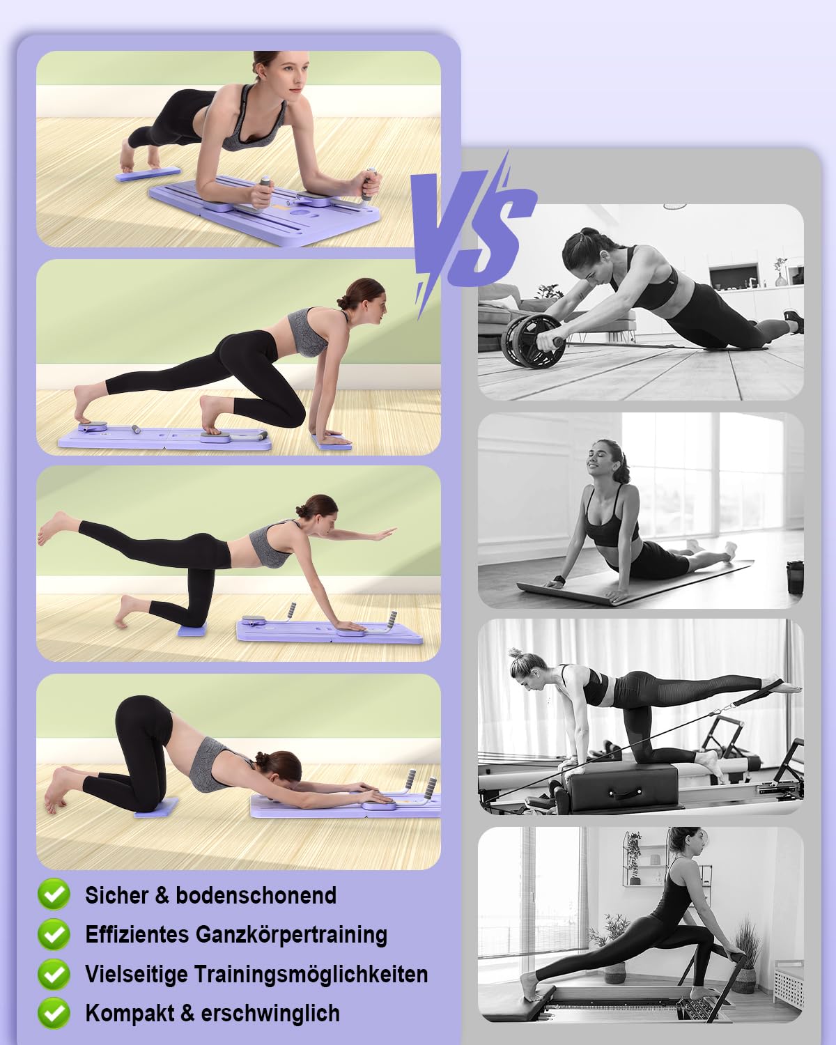 Pilates Board & Reformer-Set für Zuhause mit 23kg Rückprallkraft – Multifunktionales Faltbares Pilatesgerät INKL, Knieschutz & Videoanleitung