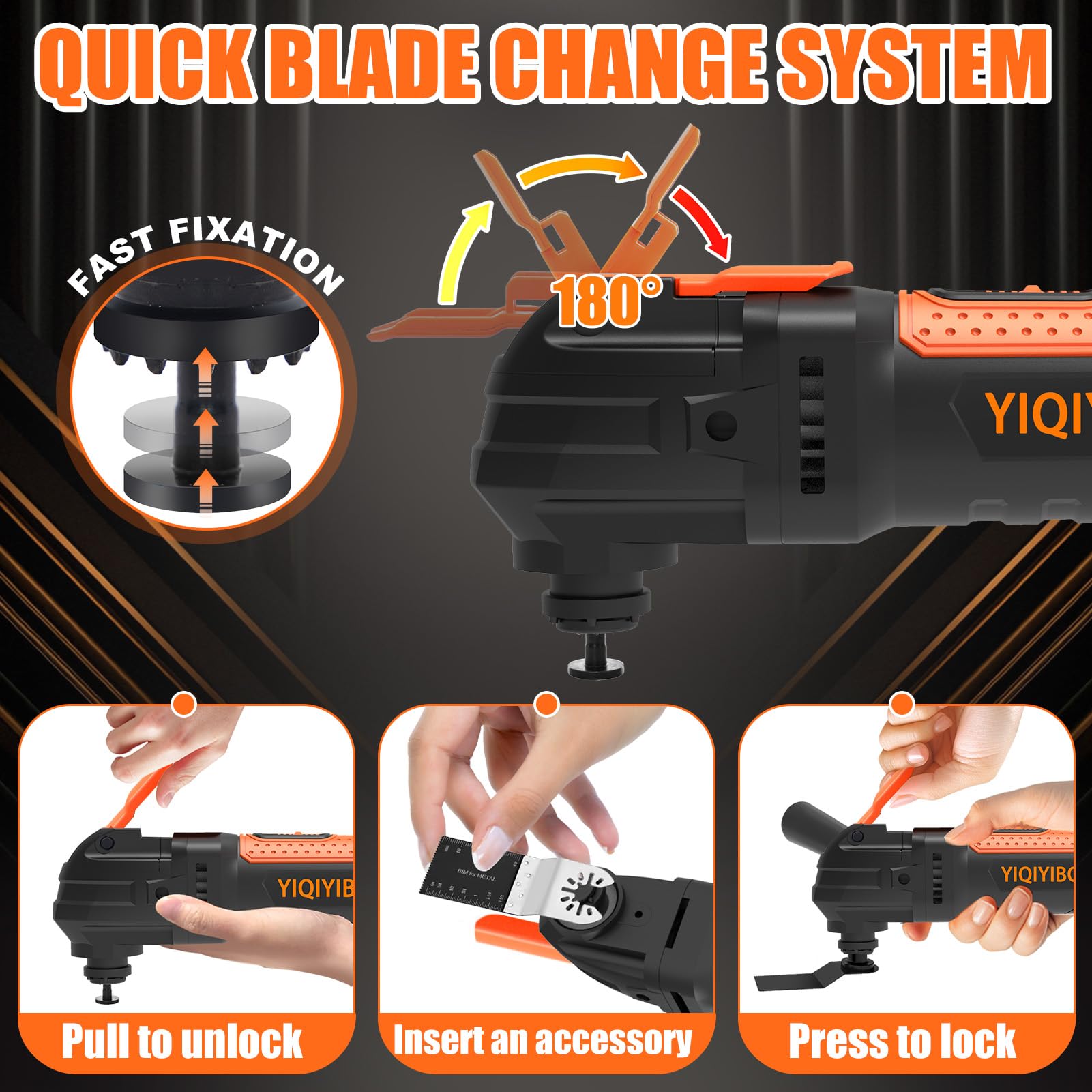 YIQIYIBO Strumento Multifunzione, Utensile Multifunzione Oscillante 300W con 6 Velocità Regolabili, Design Lama Rapido, Per Taglio Metalli/Legno, Lucidatura Superfici, Piastrelle e Rimozione Ruggine