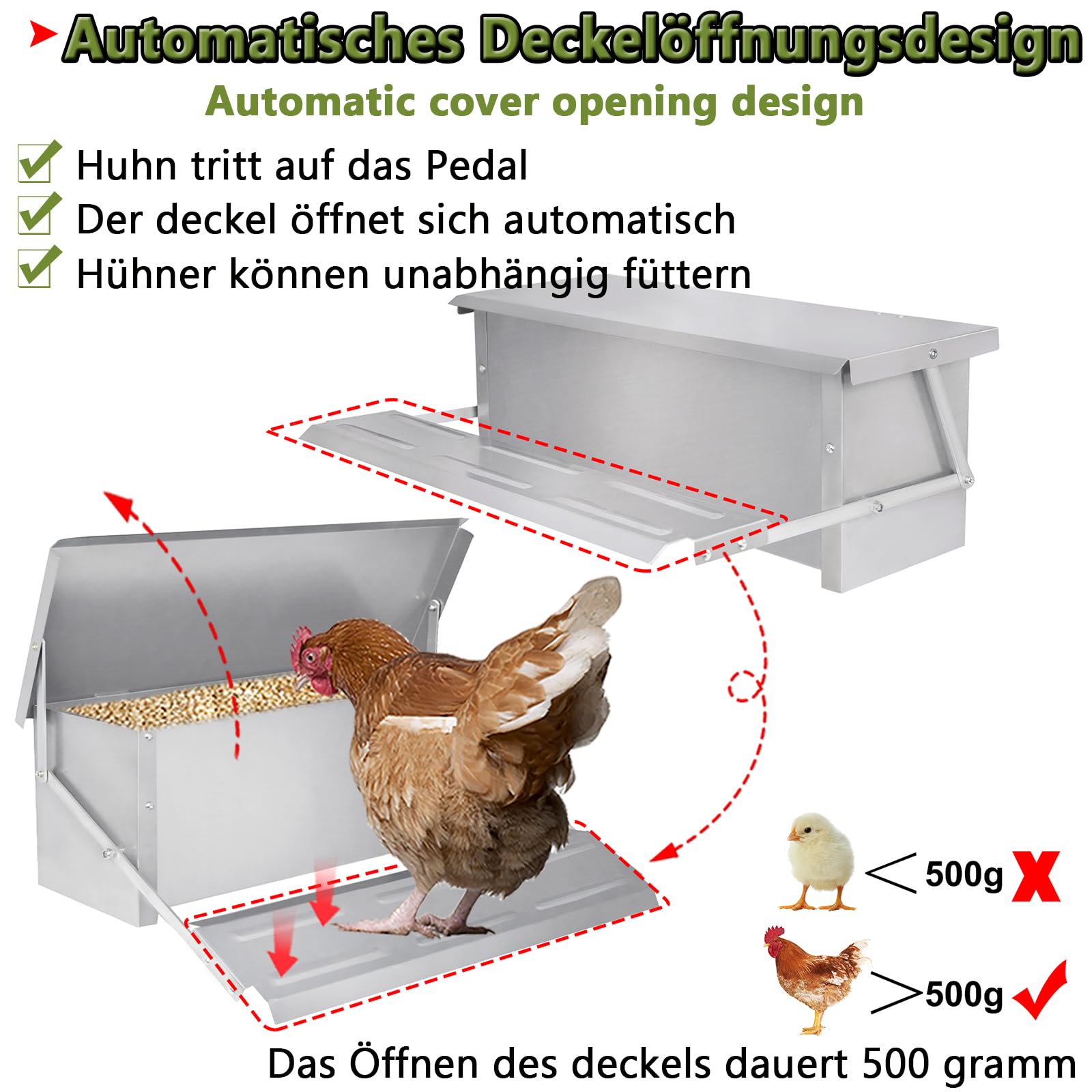 LZQ Futterautomat Hühnerfutter Automat 10 kg, Geflügelfutterautomaten Hühnerfutterautomat Aus Aluminium mit Großem Fassungsvermögen,Anti-Nagetier,Wasserdicht Anti-Rost（2 Packung）