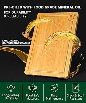ROYAL CRAFT WOOD Extra Large Cutting Boards for Kitchen Meal Prep & Serving-Bamboo Wood Cutting Board with Deep Juice Groove - Charcuterie & Chopping Butcher Block for Meat - Gadgets Gift (XL 18x12")