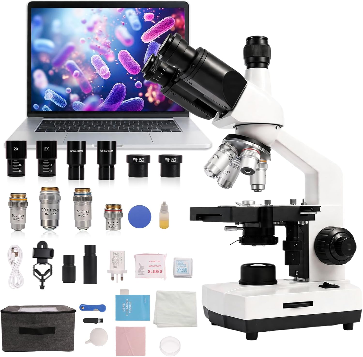 SWIFT SW320T Trinocular Microscope 40X-5000X,Professional Lab Compound Microscope with 2MP Camera, Carrying Case, Phone Holder & Experiment Accessories - Metal Body for Adults & Students