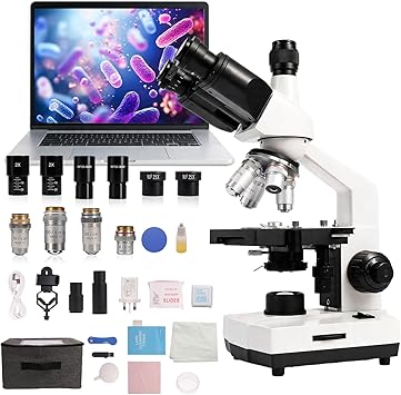 SWIFT Trinocular Microscope 40X-5000X for Adults & Students,Research-Grade with 2MP Camera, Carrying Case, Phone Adapter & Microscope Kit - Metal Body