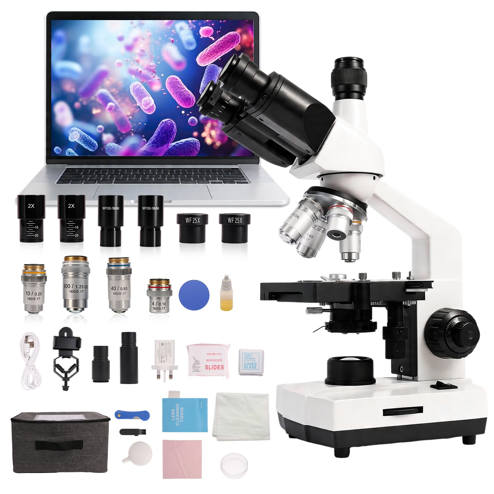 SWIFT SW320T Microscopio trinocular Profesional Compuesto de Laboratorio | 40X-5000X, soporte para teléfono y accesorios para experimentos, cuerpo de metal para adultos y estudiantes