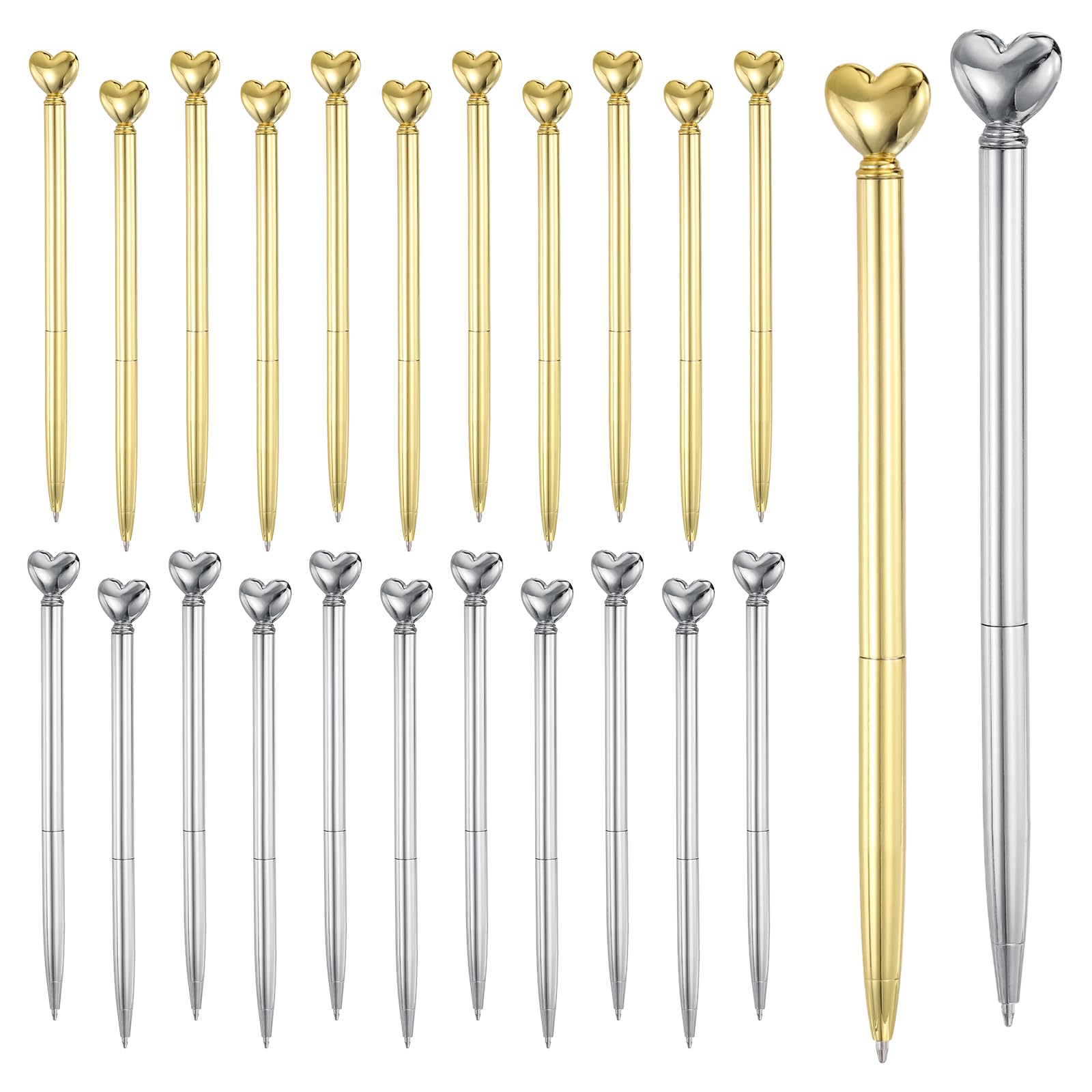 PATIKIL Heart Pens 1.0 mm Black Ink, 24 Pcs Metal Cute Pens Heart Ballpoint Retractable for Women Wedding Office Party Bridal Engagement Gifts, Electroplated Gold/Electroplated Silver — image 1