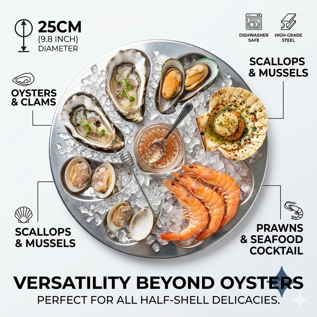 MGTECH 2 Pack Stainless Steel Oyster Plate, Pan and Serving Tray, Shell Shaped Platter