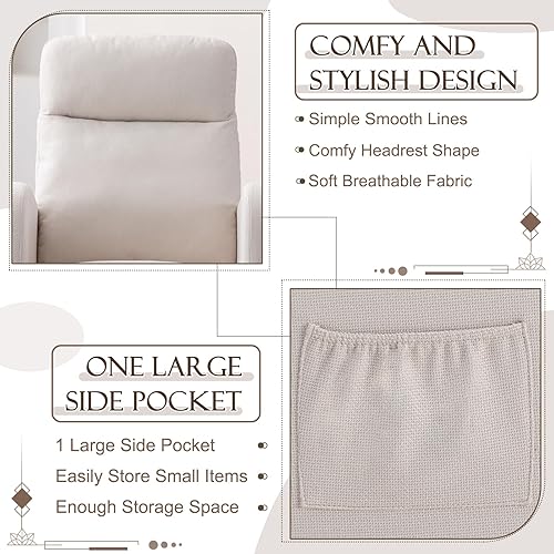 Miniatura 6 de Mecedora tapizada para guardería, mecedora Accent Glider con bolsillo lateral, cómoda silla con respaldo alto y cojín de doble capa, planeador