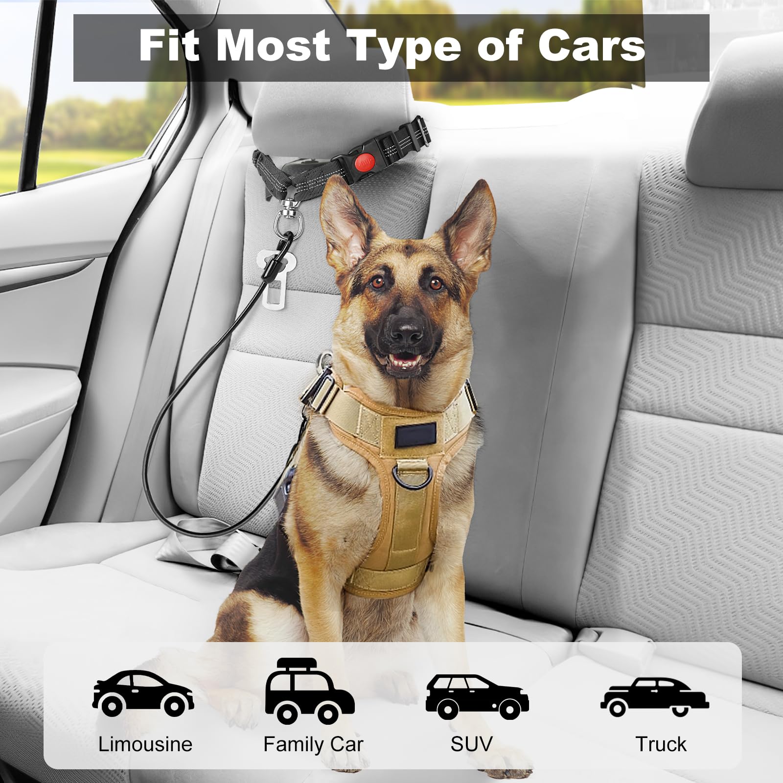 Dog Seat Belt for Car,Chew Proof Dog Car Seat Belt,2 in 1 Car Harness for Dogs Safety Seat Belt,Heavy Duty Pet Seat Belt for Medium & Large Dogs Chewer - image 6