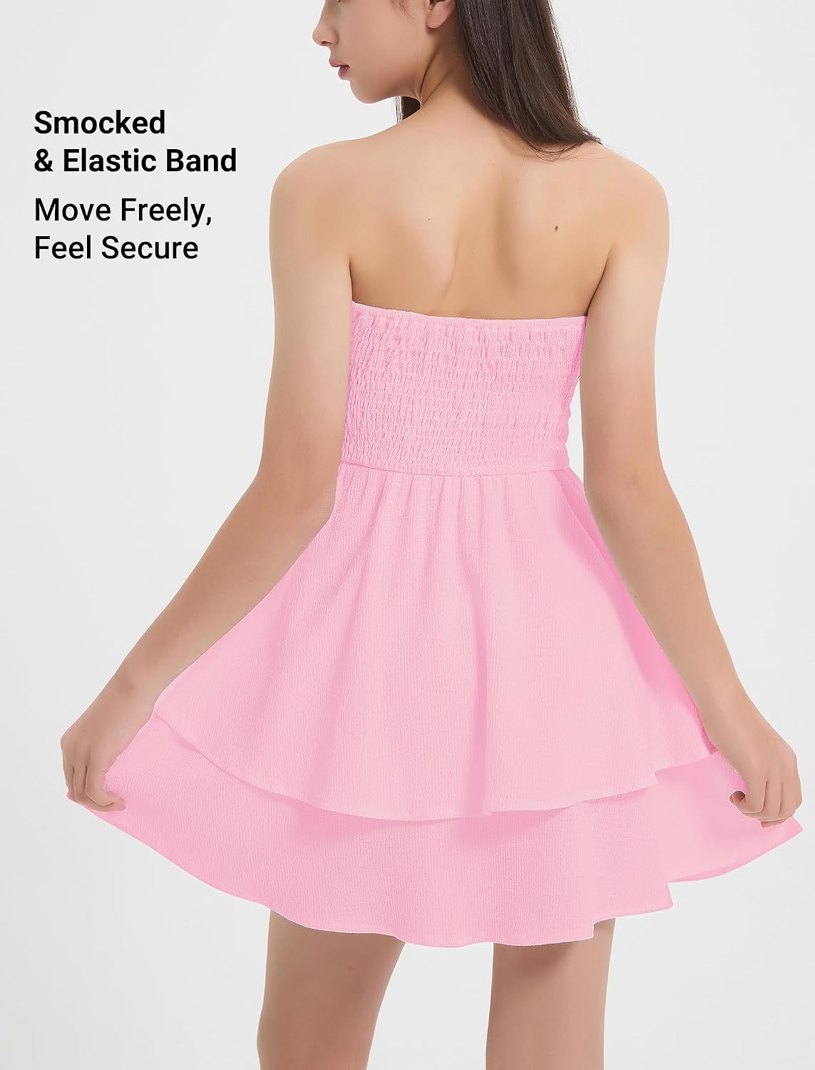 EXARUS Girls Strapless Padded Dresses Tube Top Smocked Ruffle Hem A-Line Teen Mini Graduation Summer Casual Dress 8-14Y