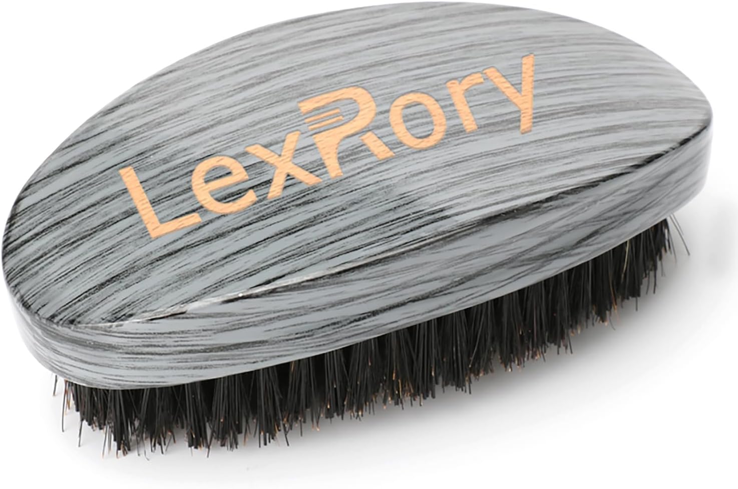 Medium Hard Wave Brush for Men 360, LexRory Natural Palm Curved Hair Brushes with Firm Boar Bristles for Waves Hair Routine Brushing Medium Hair Wavers (Grey)