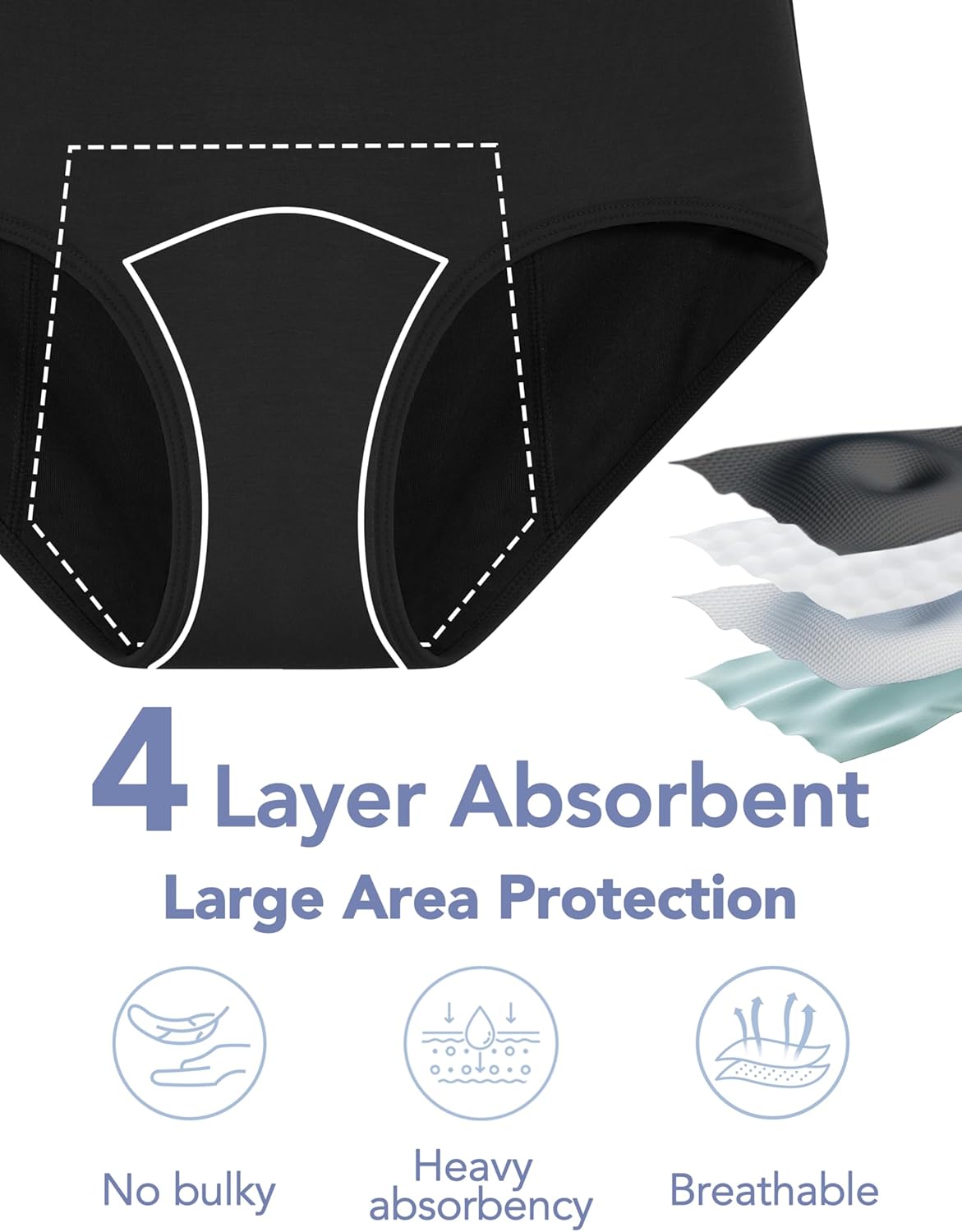 TIICHOO Period Underwear for Women and Teens Heavy Flow Menstrual Panties Incontinence Leakproof 7 Pack - Image 4