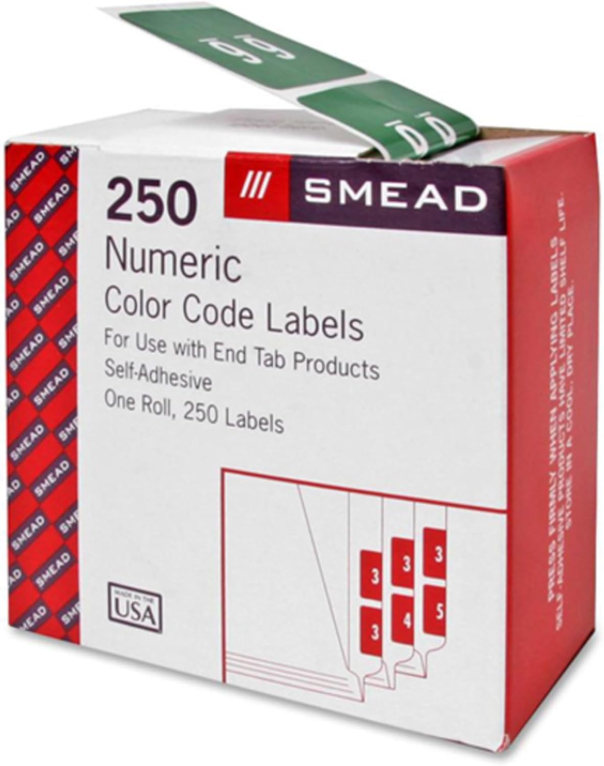 Smead® DCC and DCCRN Color-Coded Numeric Labels, SMD67426, "Number", 1 1/2"W x 1 1/2"L, Green, 250 Per Roll
