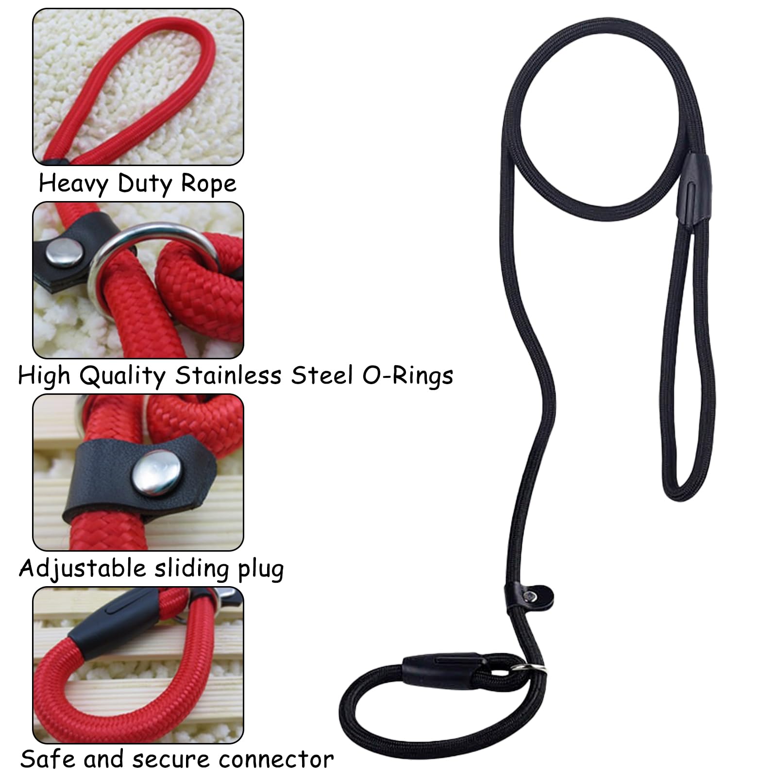 2pcs Dog Slip Lead,TrainingLead For Dogs,1.3m Lightweight Slip Leash,Adjustable Pet Leash,for Pet Training,No Need for a Harness or Collar,for Small Dogs(Black/Red) - Image 3