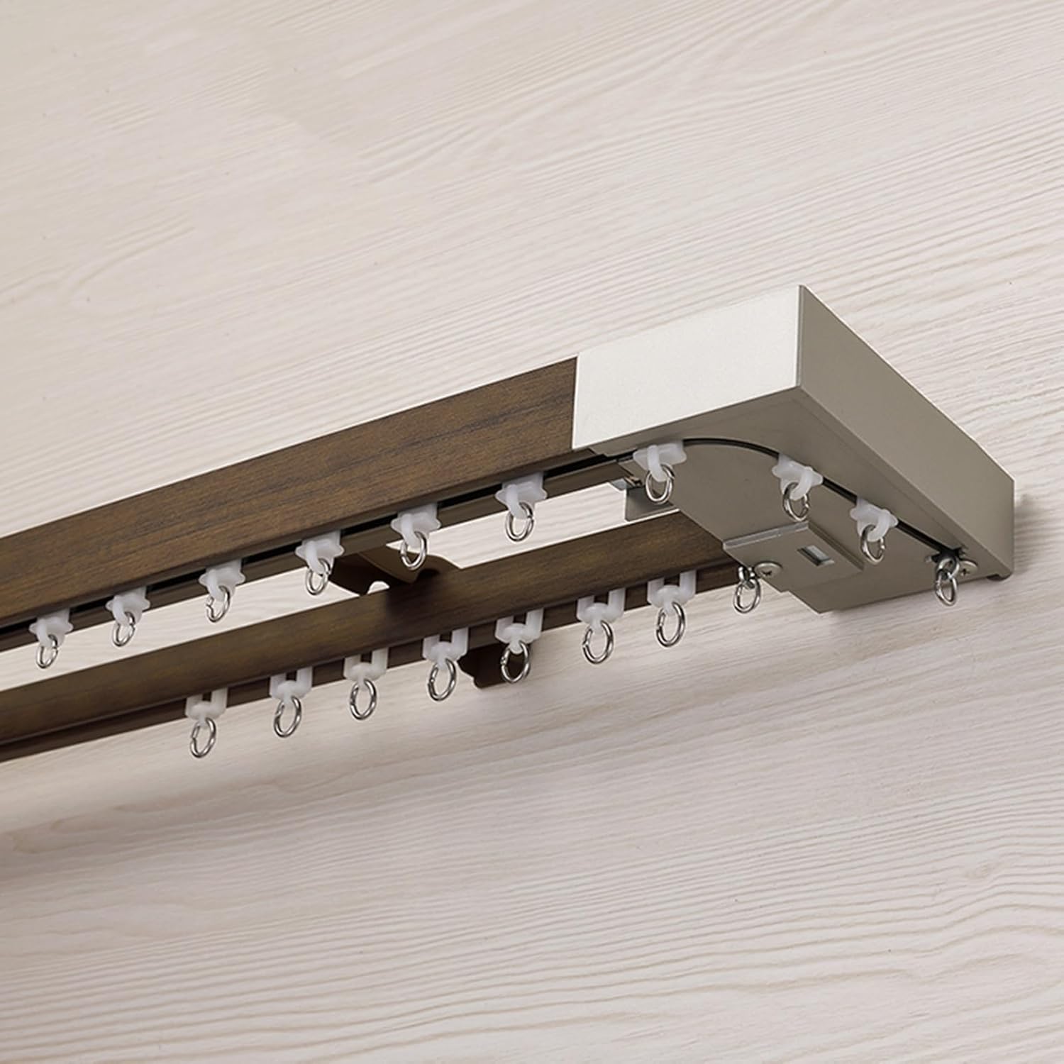 Curtain Track,Wrap Around Wall Mount, Wood Grain Aluminum Alloy Double, Home Apartment Decorative Pelmet for Windows