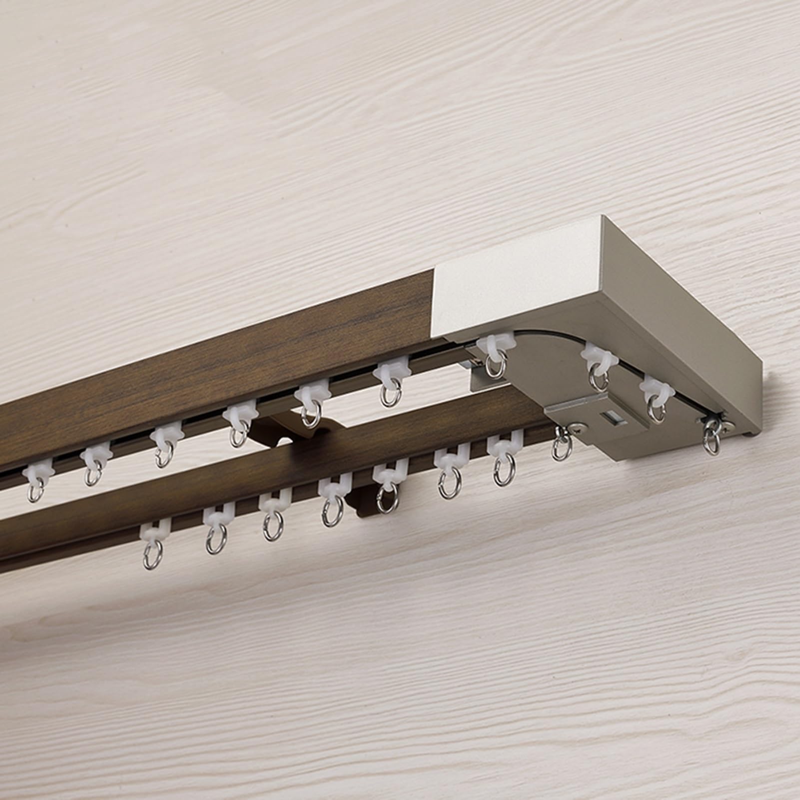Tringle à rideau double rail en aluminium grain de bois 2,5m pour cantonnière