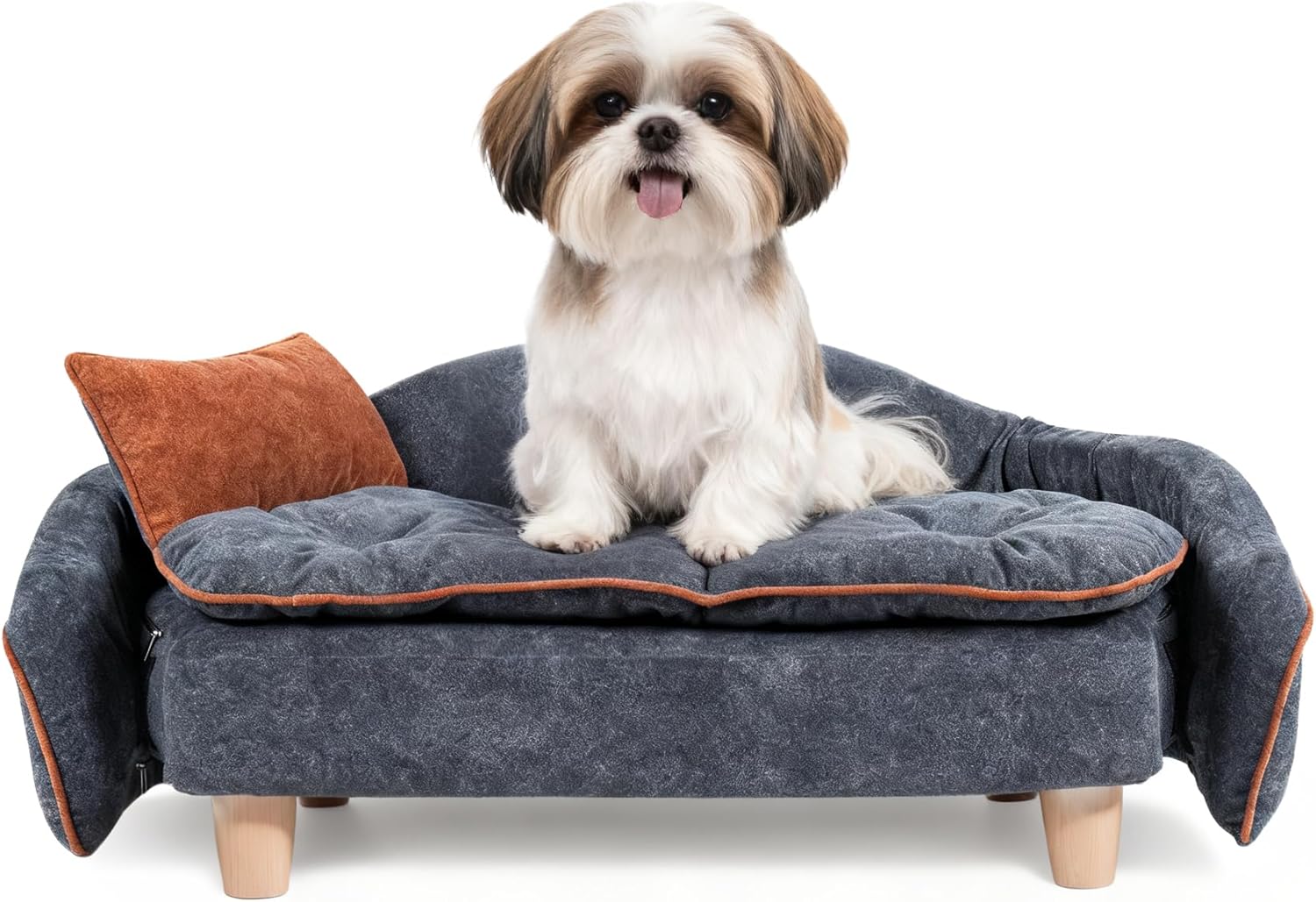 Dog Sofa Bed for Small Dogs and Cats – Soft Velvet Pet Couch with Foam Support and Wooden Legs, Washable Cover, Comfortable and Stylish Pet Sofa Chair for Small Pets