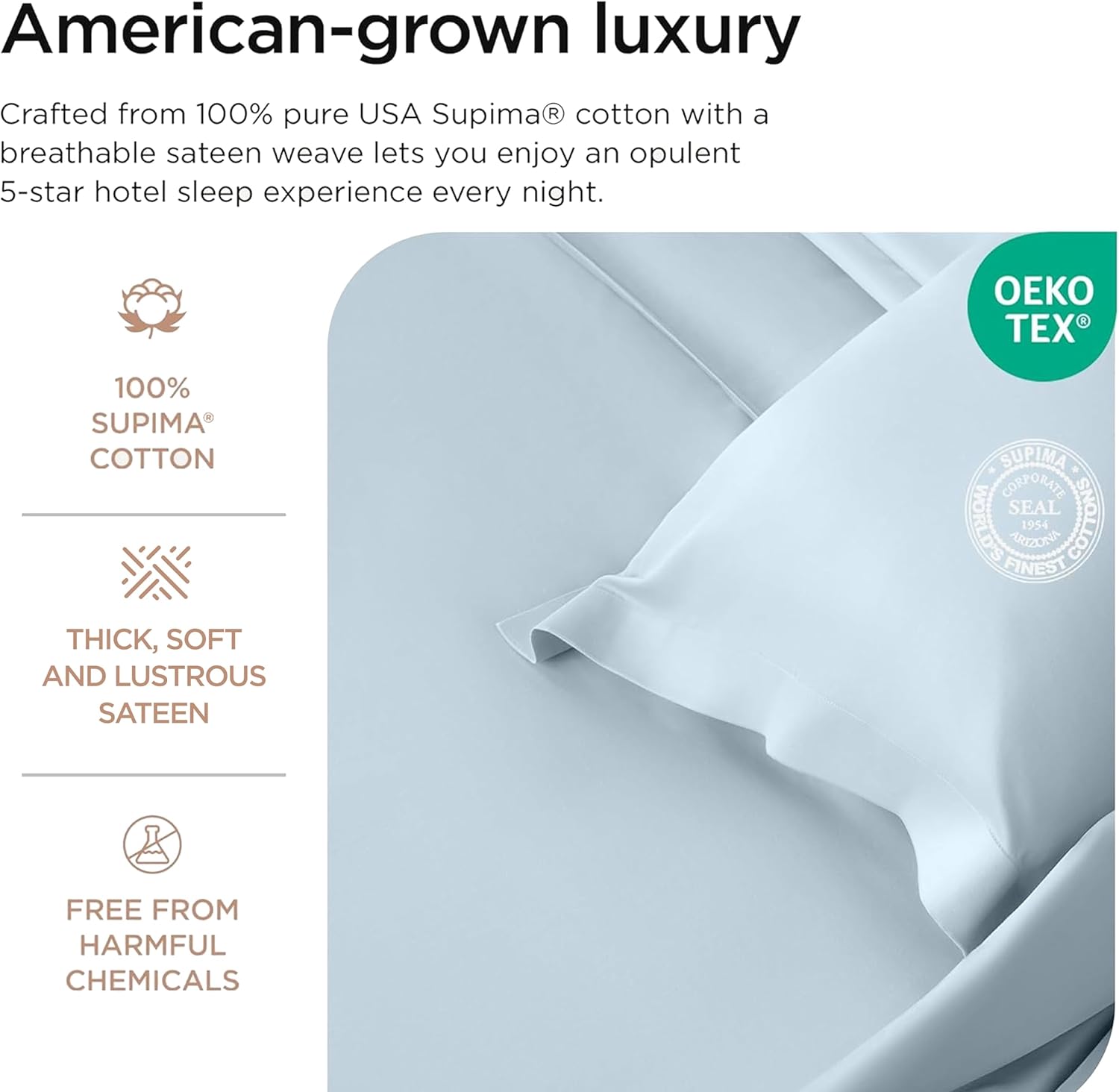 Threadmill Supima King Size Sheets, 1200 Thread Count, 4 Piece American Luxury Bed Sheets for King Mattress, 5 Star Hotel Quality Cotton Sheets with Elasticized Extra Deep Pocket, Light Blue - Image 3